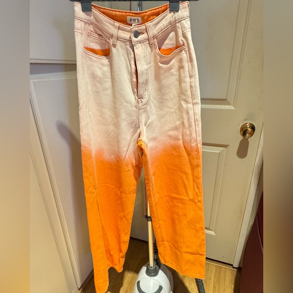 POL Women's Boot Cut Jeans - Orange and Cream